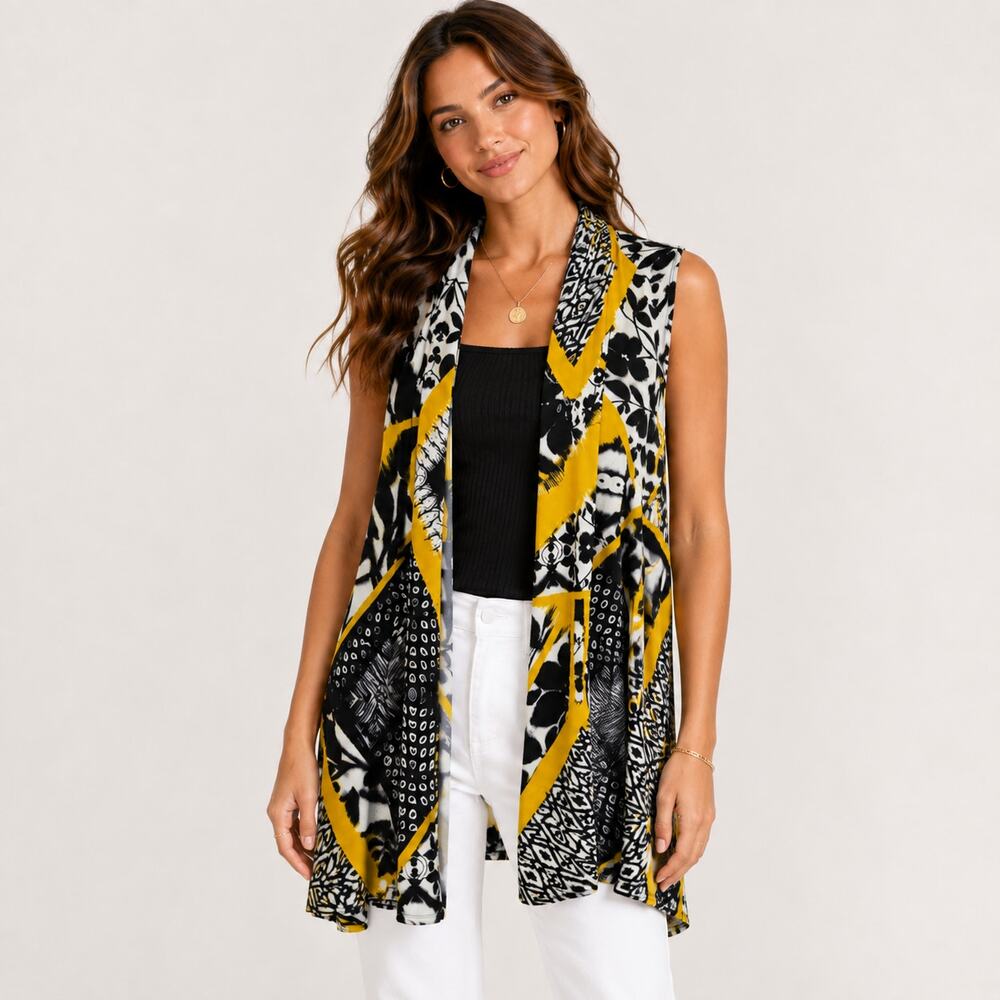 Susan Graver Liquid Knit Sleeveless Cardigan Women's Size M Button Back Office